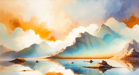 Wall Mural - Mountain Lake at Sunset