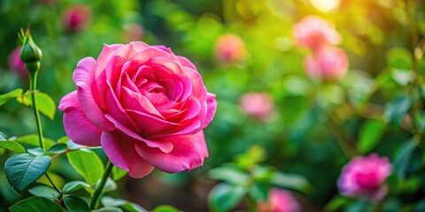 Wall Mural - Vibrant pink rose blooming in a lush garden setting, pink, rose, flower, garden, blooming, vibrant, beauty, nature, plant