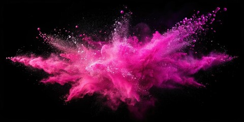 Wall Mural - Enigmatic abstract dust explosion in vibrant fuchsia hues on a black canvas, Fuchsia, fog burst, abstract, explosion
