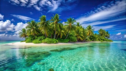 Wall Mural - Paradise tropical island with white sandy beaches, crystal clear waters, and lush green palm trees , paradise, tropical, island