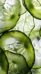 Wall Mural - Close-Up Abstract View of Fresh Cucumber Slices with Light Effects