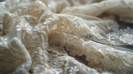 Wall Mural - close up of a white lace fabric with a flower design
