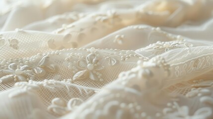 Wall Mural - close up of a white wedding dress with lace