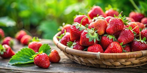 Wall Mural - Fresh ripe red strawberries from ecological garden ideal for sweet dishes and homemade preserves, strawberries, fresh, ripe