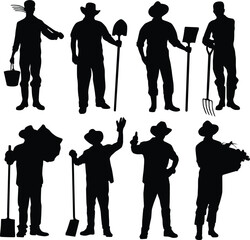 Set of farmer standing full body silhouette illustration