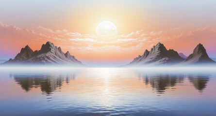 Poster - Serene Mountain Lake at Sunset