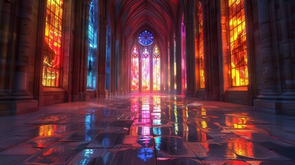 Wall Mural - cathedral with stained glass windows and a floor