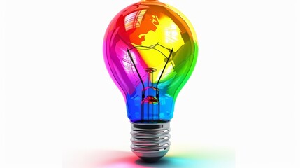 Wall Mural - Multicolored light bulb on white background representing creativity and innovation