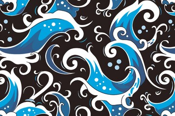 Wall Mural - Elegant blue and white swirls pattern on black background