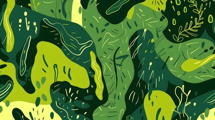 Wall Mural - Vibrant Green Organic Abstract Nature Botanical Pattern Design