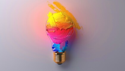 Wall Mural - Colorful light bulb with paint splatters, creative concept for art and design inspiration