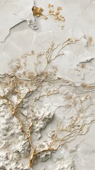 Canvas Print - stucco ivory texture, gold filling, wabi-sabi form, 8k resolution, trees, calm patterns 