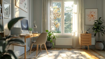 Wall Mural - a Scandinavian study room with light colors and simple patterns for a serene feel