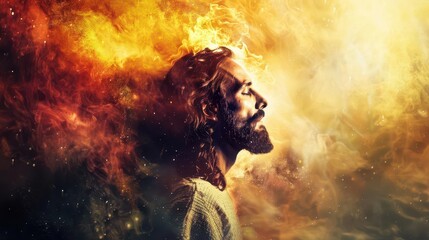 Wall Mural - dynamic image of jesus christ savior of mankind with dramatic lighting and powerful presence religious banner