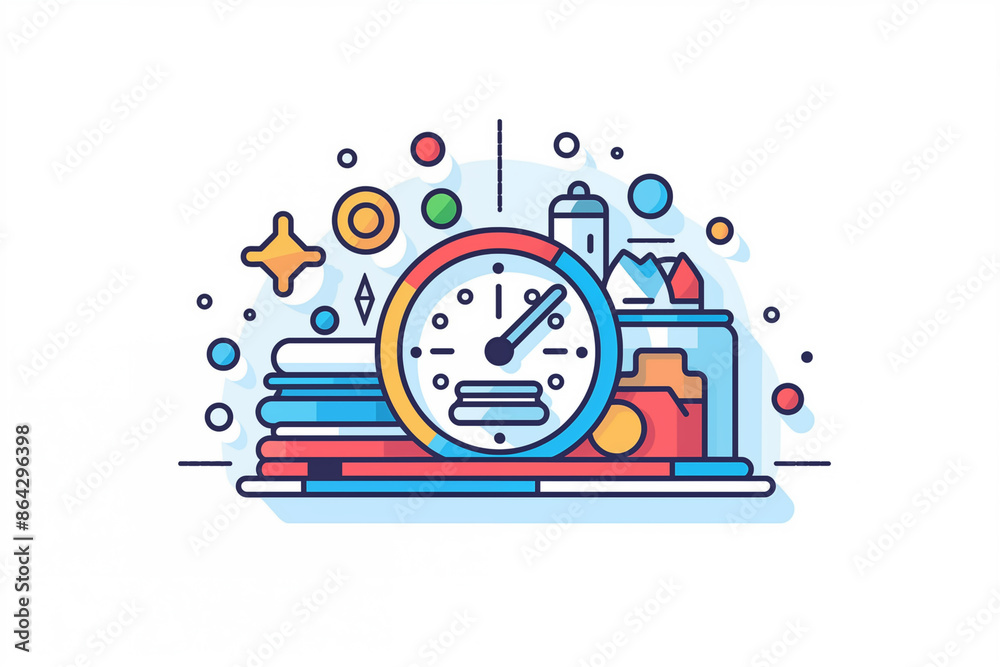 Flat line design modern vector illustration concept of time management ...