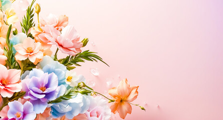 Poster - Pastel Floral Arrangement on Pink Background