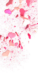 Falling red and pink hearts isolated on transparent background. Valentine’s day design.