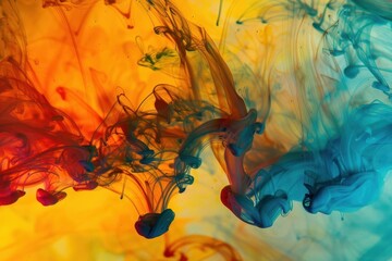 Wall Mural - vibrant ink drops in water swirling tendrils of color macro photography high contrast abstract patte