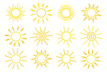 Wall Mural - cute hand drawn sun icon set. vector illustration