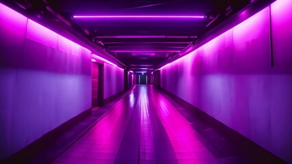 Poster - pink neon lit hallway generative ai