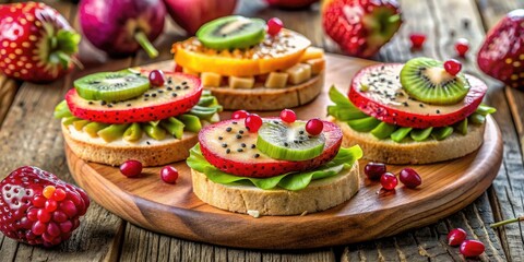 Wall Mural - Assorted fruit tarts with kiwi and pomegranate.