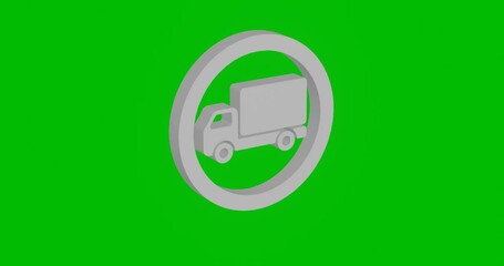 Poster - Animation of rotation of a white truck traffic sign with shadow. Simple and complex rotation. Seamless looped 4k animation on green chroma key background