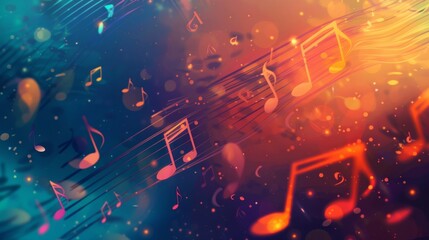 Poster - music Glowing Colorful Musical Notes Background