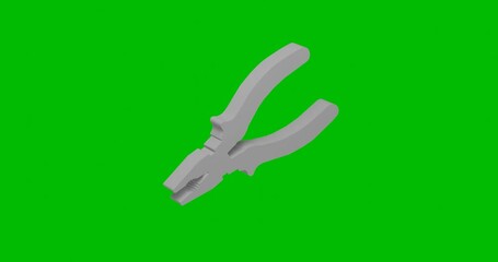 Poster - Animation of rotation of a white pliers symbol with shadow. Simple and complex rotation. Seamless looped 4k animation on green chroma key background