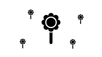Poster - Zoom in and out animation the chamomile symbol. Large black symbol in the center and four small symbols around. Seamless looped 4k animation on white background