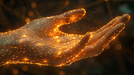 Wall Mural - A hand is shown in a glowing, metallic form