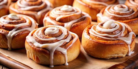 Wall Mural - Freshly baked cinnamon rolls with icing.