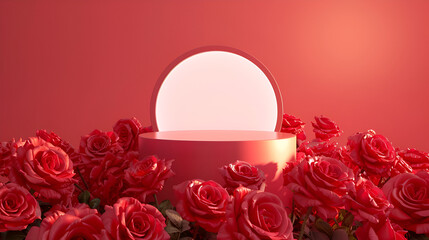 Wall Mural - podium surrounded by roses with empty frame
