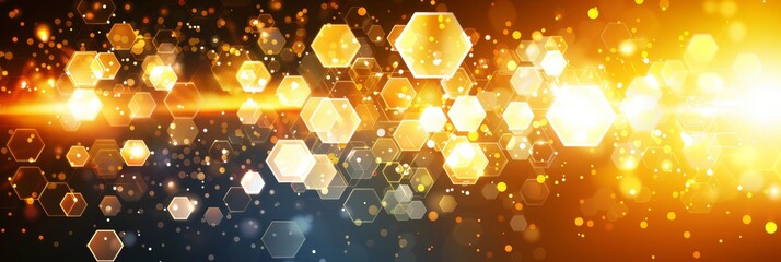 Poster - Futuristic hexagonal patterns in an abstract technology background with glowing light