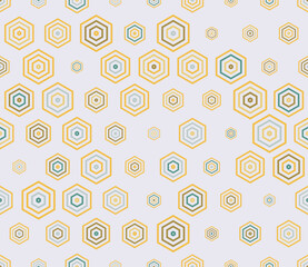 Poster - Hexagon background design. Multicolored geometric elements of varied size. Simple stacked hexagons pattern. Hexagonal cells. Tileable pattern. Seamless vector illustration.