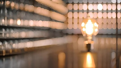 Poster - Illuminated Light Bulb On Countertop With Blurry Background Generative AI