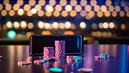 Casino Chips and Smartphone on Table Generative AI