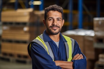Poster - Portrait of a middle aged male Hispanic warehouse worker