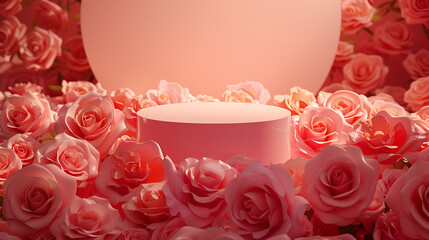 Wall Mural - podium surrounded by roses with empty frame