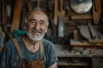 Wall Mural - Portrait of a smiling mature man in carpentry shop