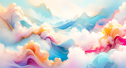 Sticker - Abstract Dreamy Landscape with Swirling Clouds