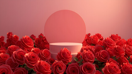 Wall Mural - podium surrounded by roses with empty frame