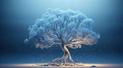 generated illustration luminous brain intertwined with a digital tree,
