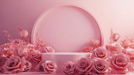 Wall Mural - podium surrounded by roses with empty frame