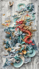 Wall Mural - Beautiful animal 3d relief wallpaper. Mural wallpaper. AI generated illustration