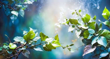 Sticker - Green leaves in soft light with blurry background