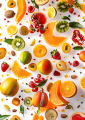 Wall Mural - Many fresh tropical fruits falling on light background