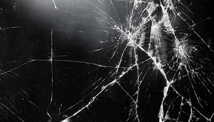 broken glass texture on black background, abstract background with cracks and scratches, black and white old retro grunge effect