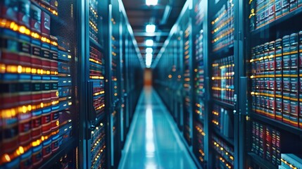 Aufkleber - Library with data servers on shelf. Generative AI.
