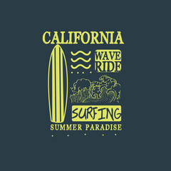 Wall Mural - California wave ride summer paradise beach typography poster design