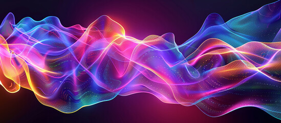 Wall Mural - Neon waves of light creating an abstract and futuristic technology wave backdrop in vibrant colors. 32k, full ultra HD, high resolution.